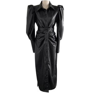 Vegan Leather Ruched Dress