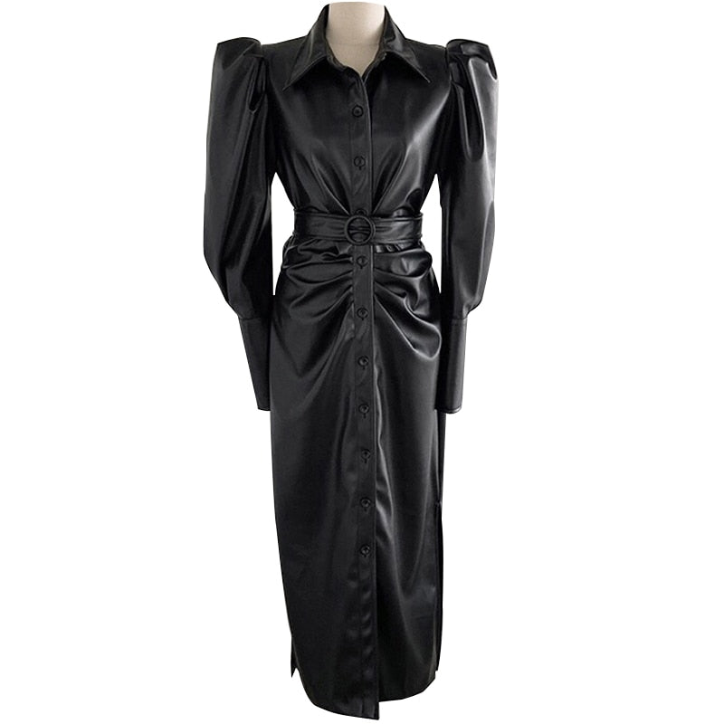 knee length dresses for ladies One Shoulder Faux Leather Ruched Dress – orianalifestyle.com main image 0