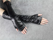 Long Fingerless Faux Leather Gloves
